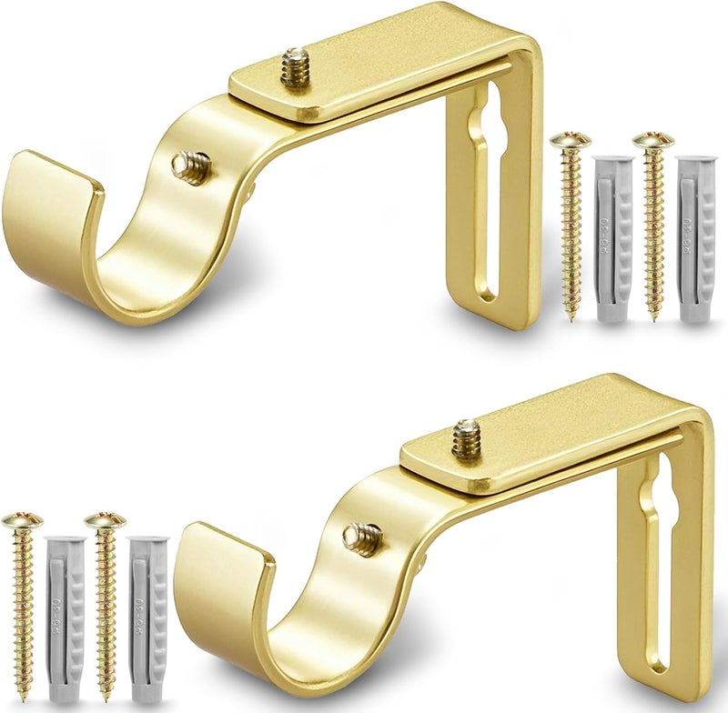 LLPJS Curtain Rod Bracket Adjustable, Drapery Rod Holder Hooks Support Hangers for 1 inch Diameter Window Curtain Rods (Warm Gold, 2-Pack) - Image 1